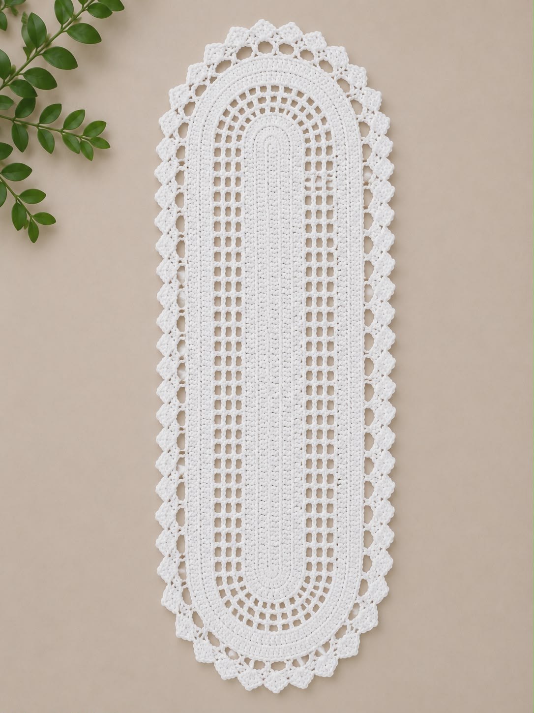 Oval crochet lace table runner