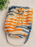 Boho handmade crochet bucket bag orange cream & blue