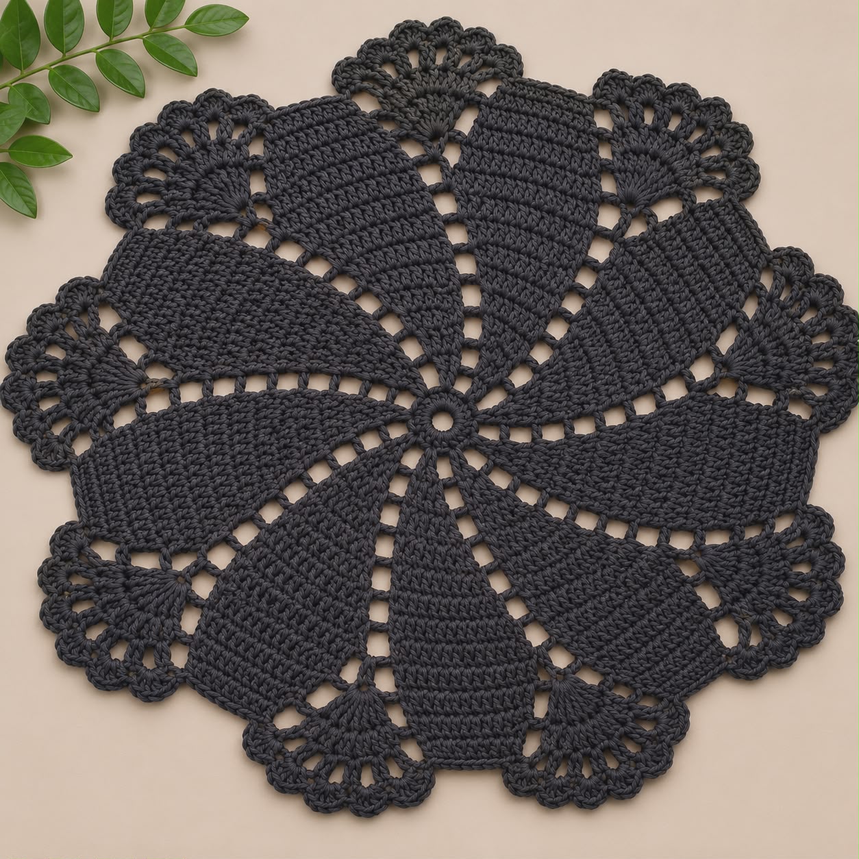 Midnight round crochet rug